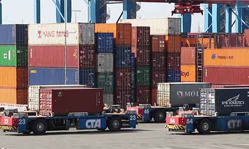 Shipping containers at a port